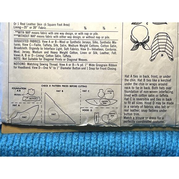 McCalls 8009 Sewing pattern hat turban hood 1960s - Picture 6 of 6